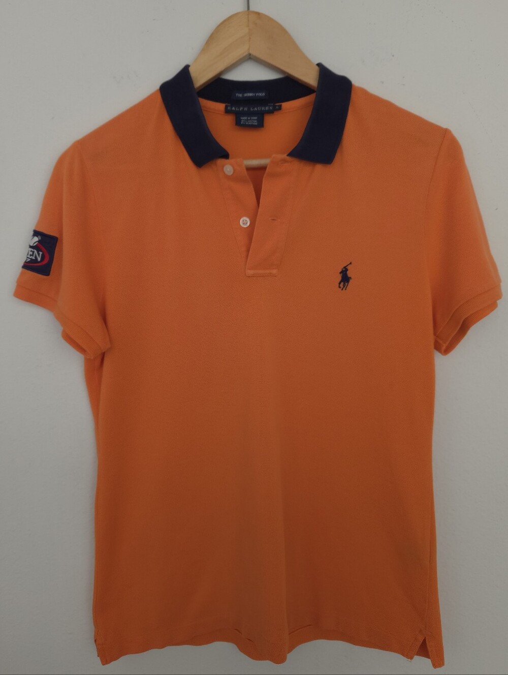 Ralph Lauren US Open Polo Shirt Womens Large Orange Skinny Fit Tennis